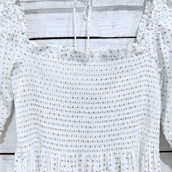 Hill House Home Nesli Nap Dress White Smocked Puff Sleeve Midi Cottagecore XS - Picture 3 of 12